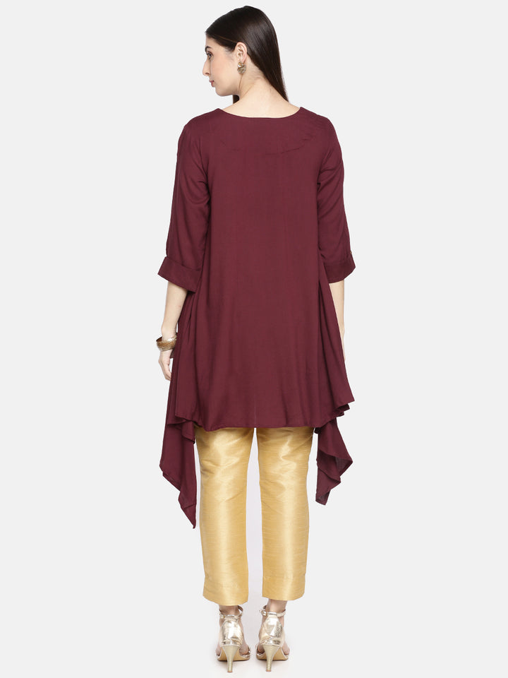 Neerus Maroon cotton printed A-Line kurta - detail view 2