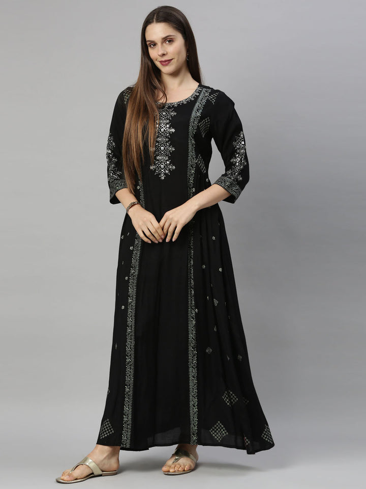 Neerus Black Color Santoon Fabric Tunic