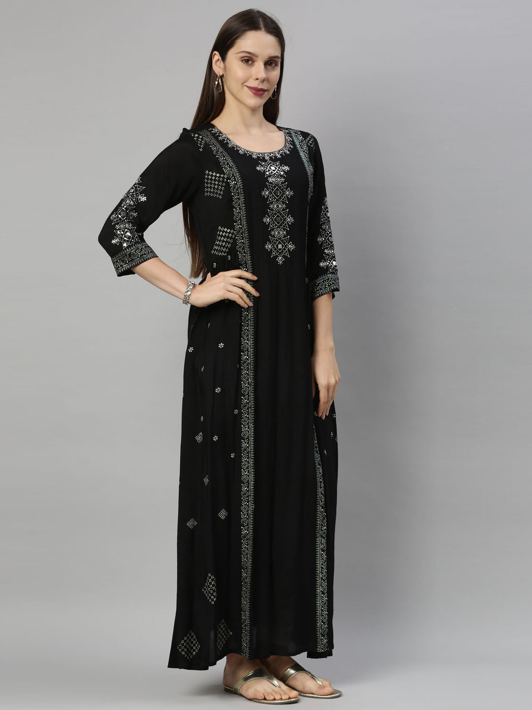 Neerus Black Color Santoon Fabric Tunic