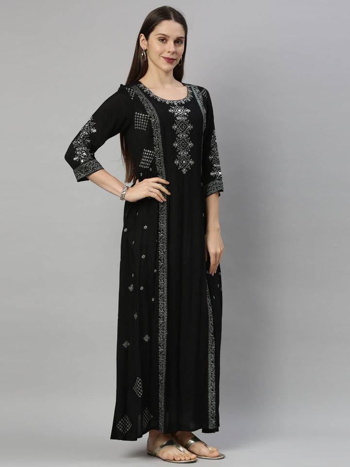 Neerus Black Color Santoon Fabric Tunic