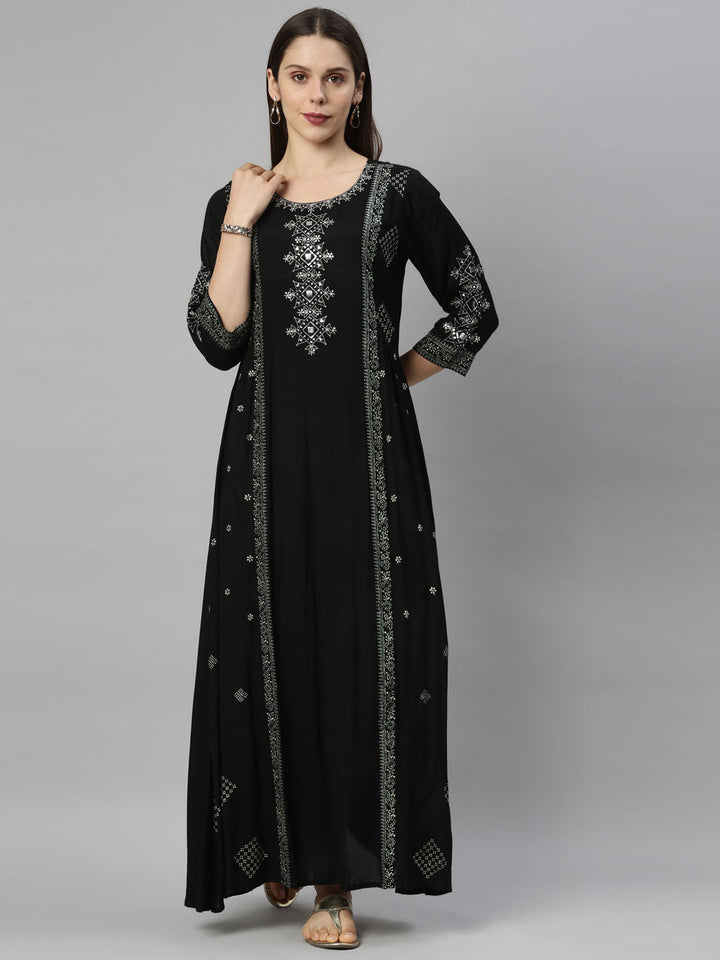 Neerus Black Color Santoon Fabric Tunic