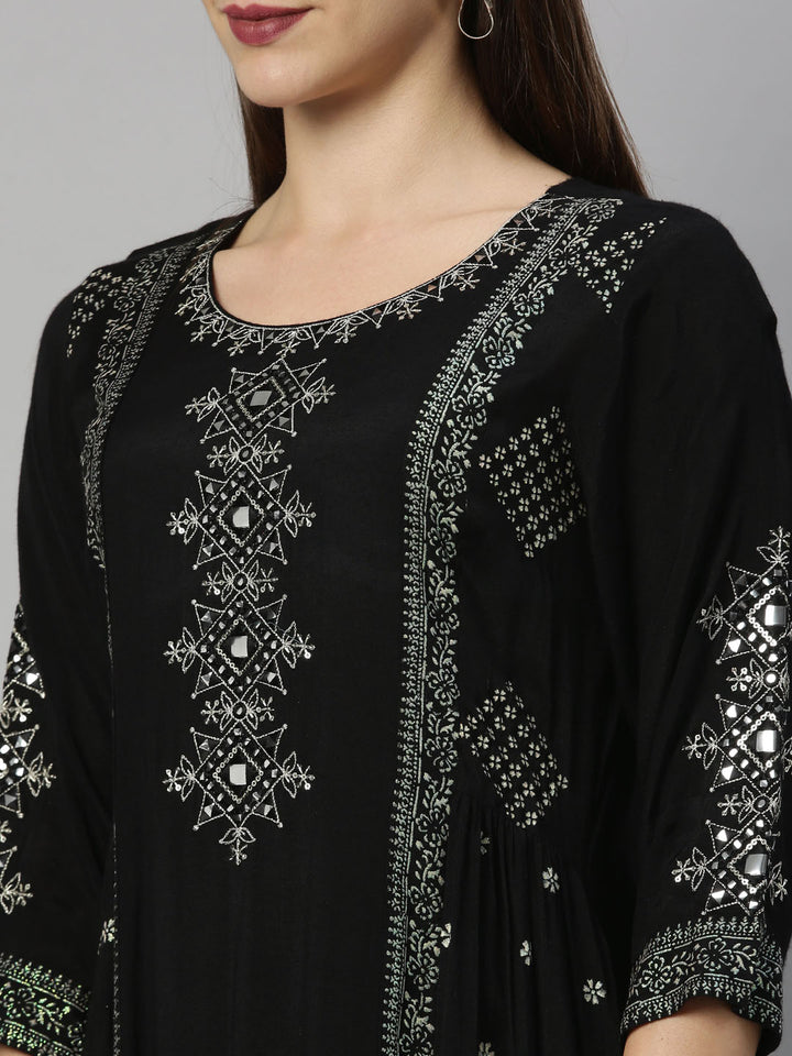 Neerus Black Color Santoon Fabric Tunic