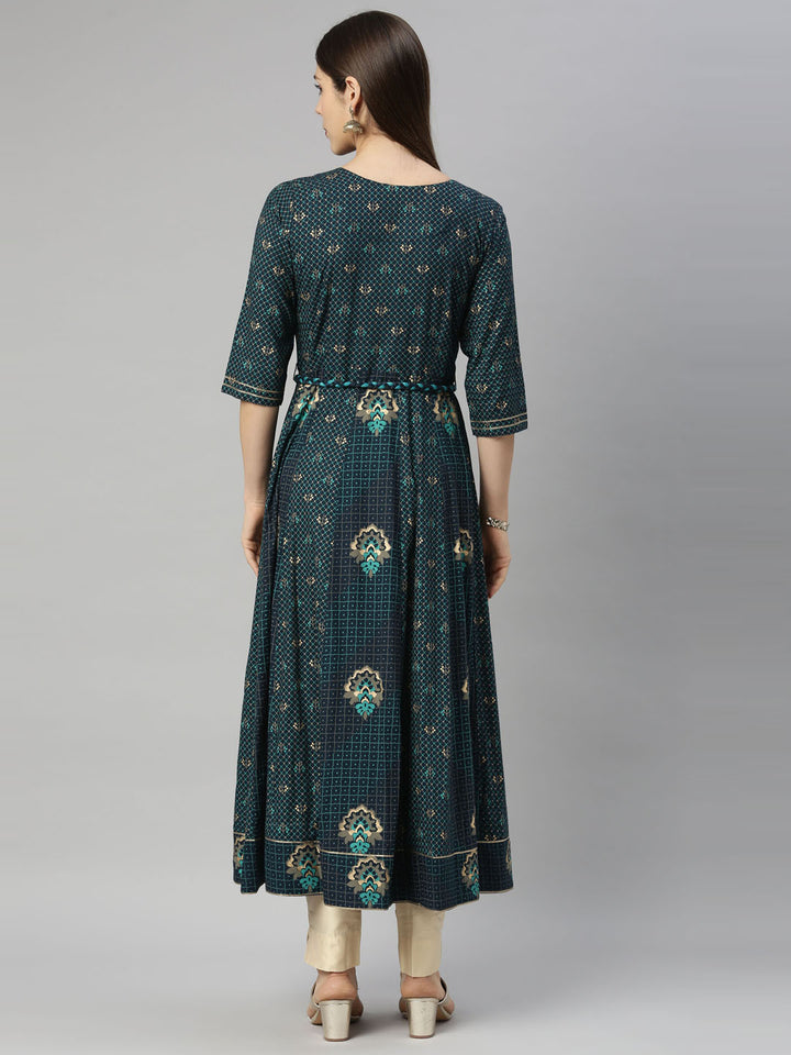 Neerus Blue Color Slub Riyon Fabric Tunic