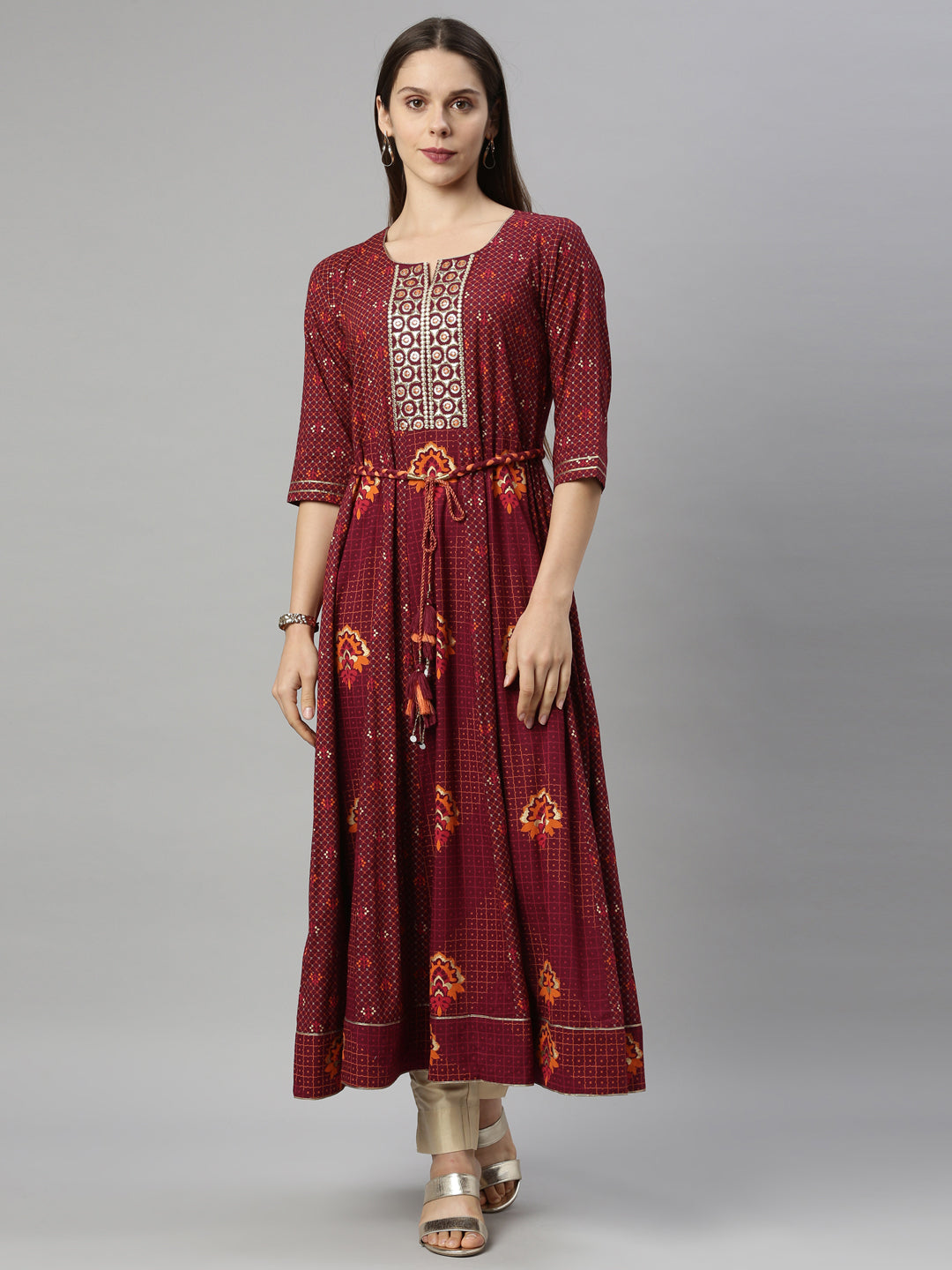 Neeru'S Maroon Color, Slub Riyon Fabric Tunic