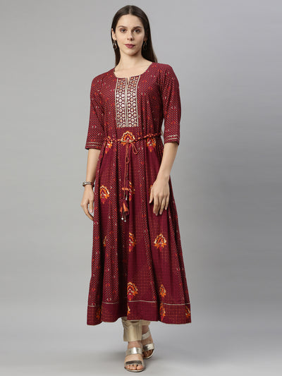 Neeru'S Maroon Color, Slub Riyon Fabric Tunic