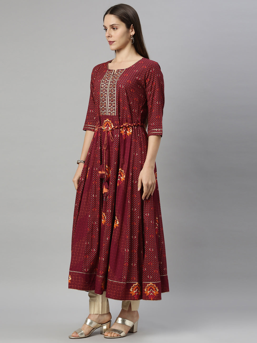 Neeru'S Maroon Color, Slub Riyon Fabric Tunic