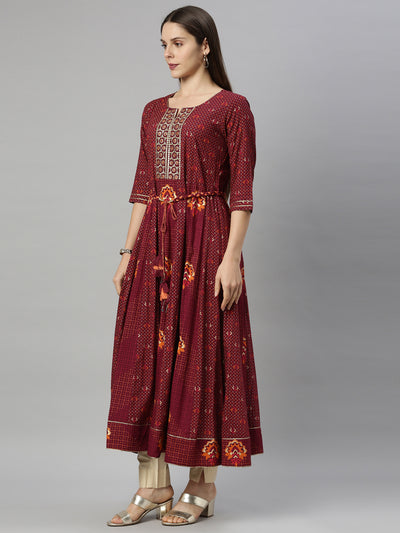 Neeru'S Maroon Color, Slub Riyon Fabric Tunic