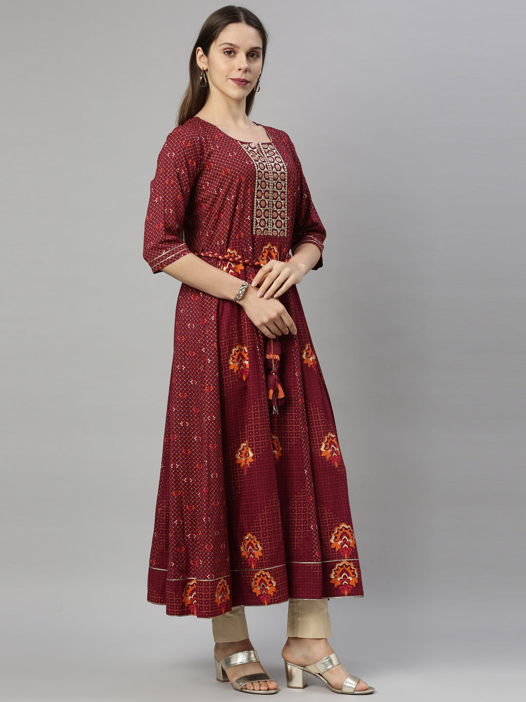 Neeru'S Maroon Color, Slub Riyon Fabric Tunic