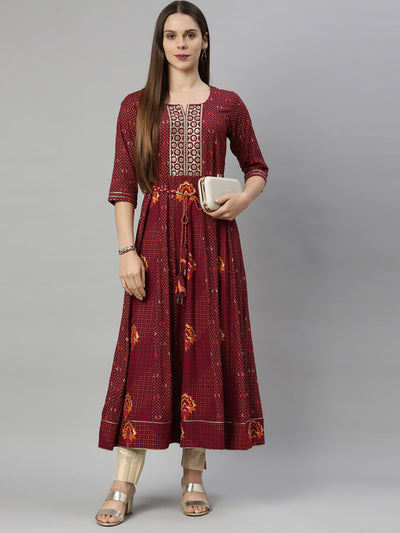 Neeru'S Maroon Color, Slub Riyon Fabric Tunic