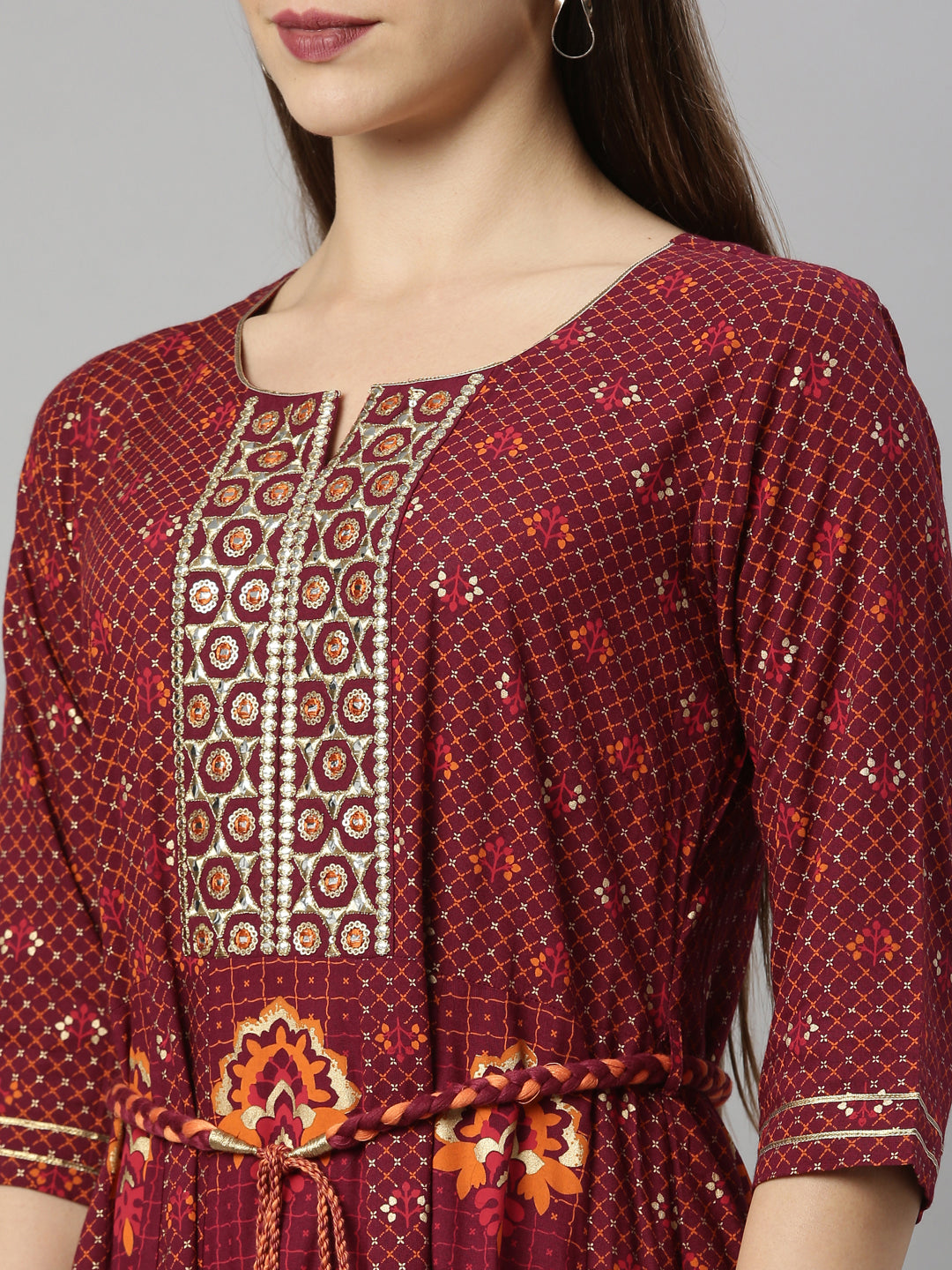 Neeru's Maroon Color Slub Riyon Fabric Tunic