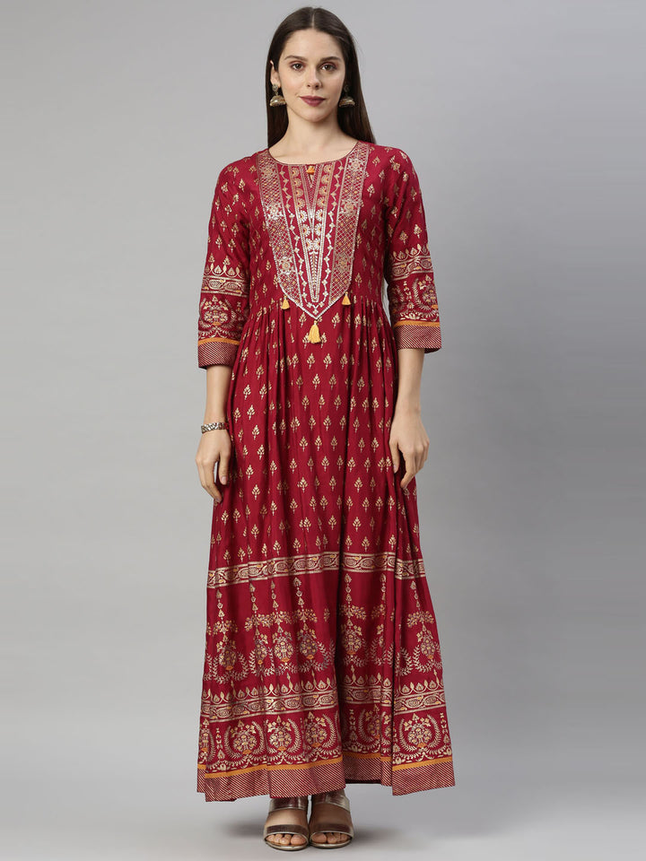 Neerus Maroon Color Santoon Fabric Tunic