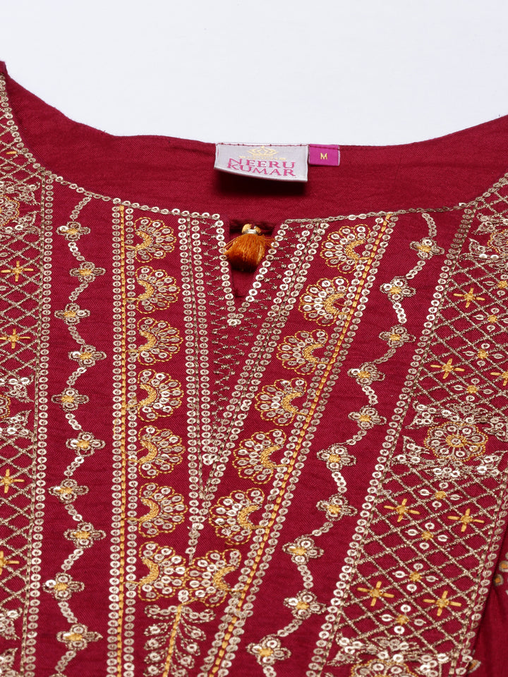 Neerus Maroon Color Santoon Fabric Tunic