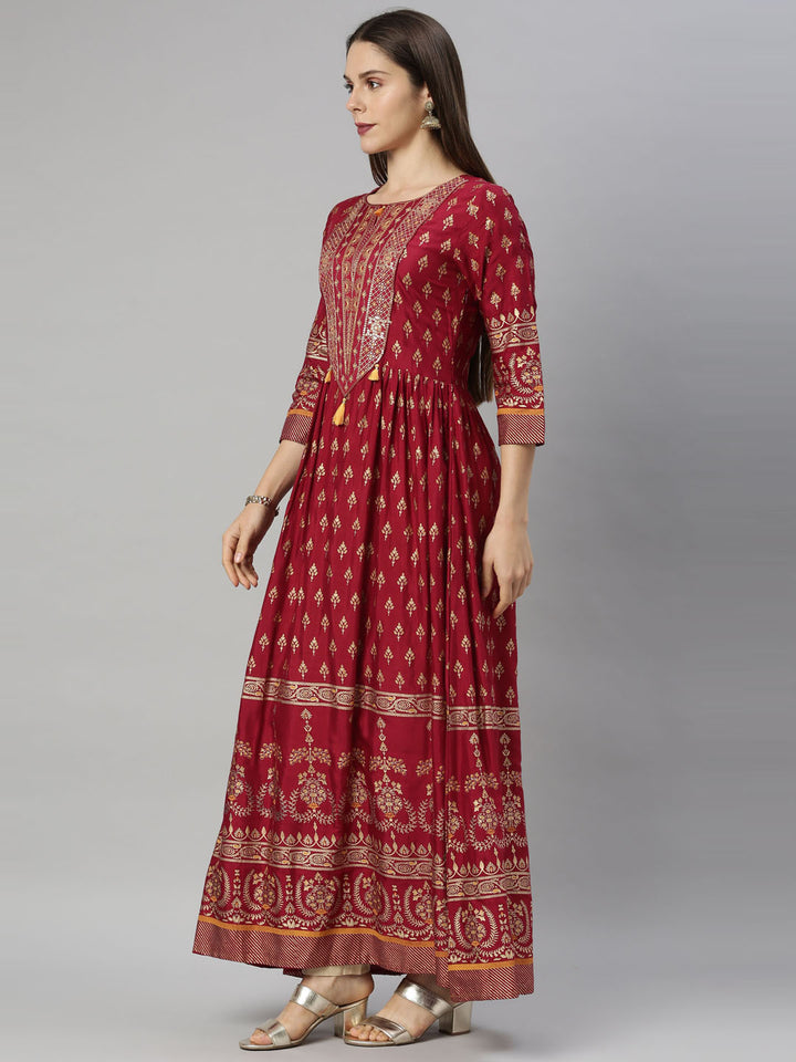 Neerus Maroon Color Santoon Fabric Tunic