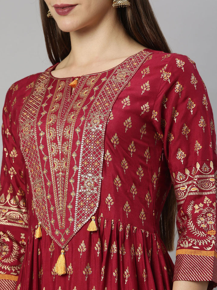 Neerus Maroon Color Santoon Fabric Tunic