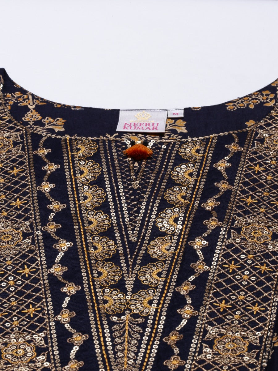 Neerus Blue Color Santoon Fabric Tunic