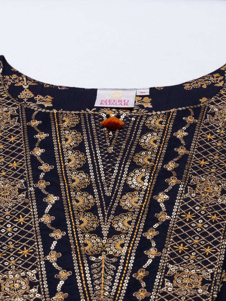 Neerus Blue Color Santoon Fabric Tunic