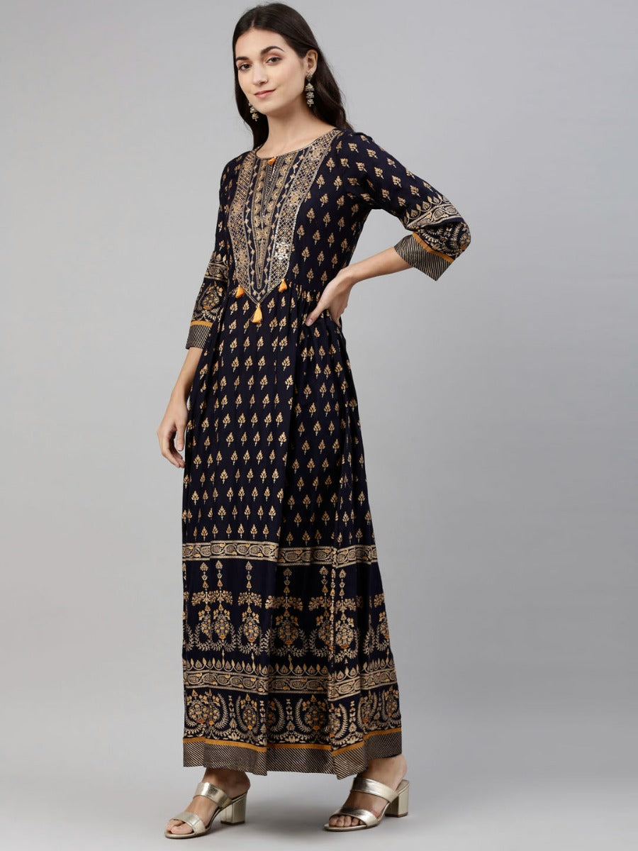 Neerus Blue Color Santoon Fabric Tunic