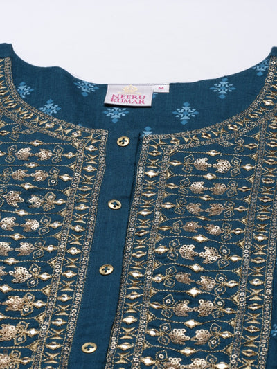 Neeru's Rama Color Slub Riyon Fabric Tunic