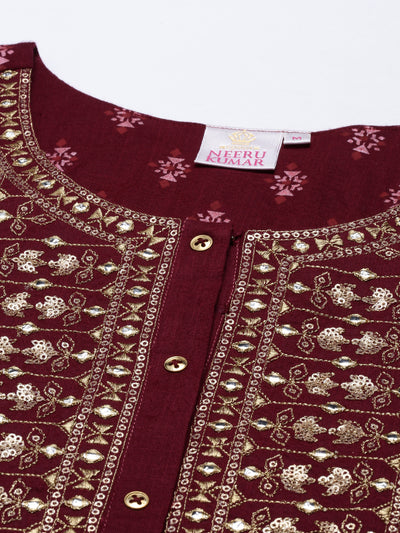 Neeru's Maroon Color Slub Riyon Fabric Tunic