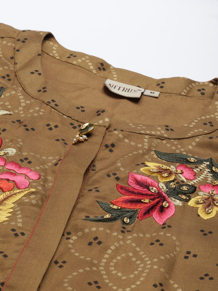 Neerus Brown Color Santoon Fabric Kurta