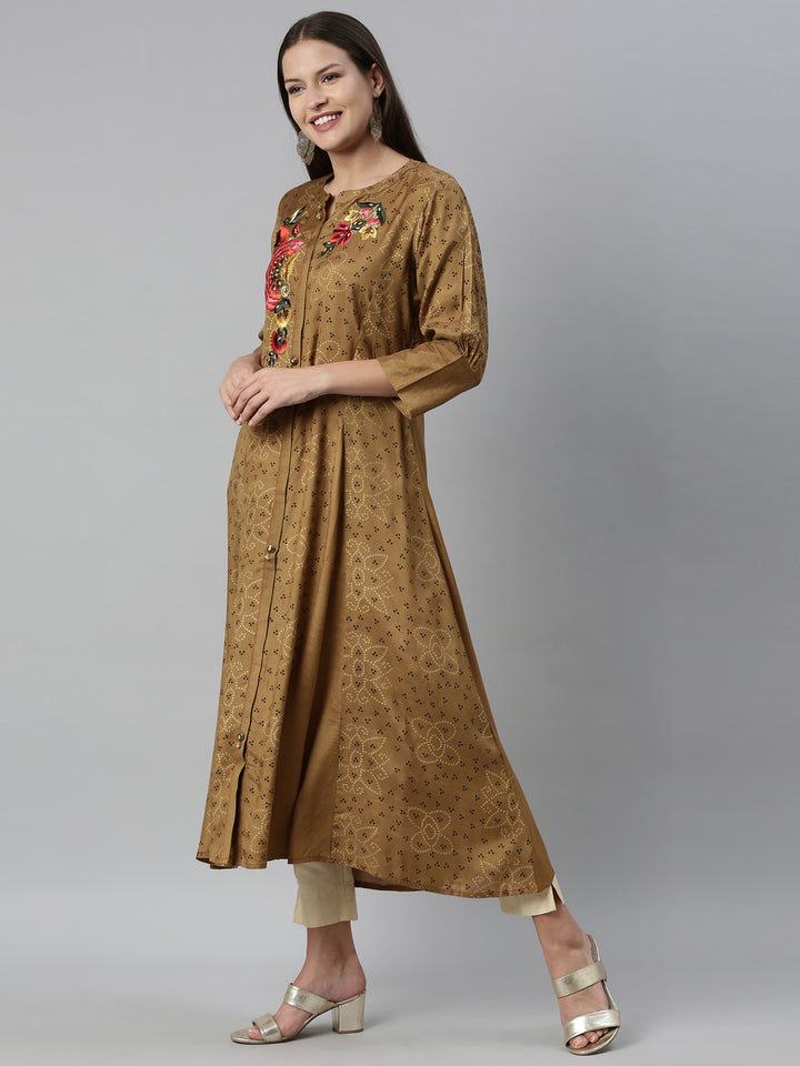 Neerus Brown Color Santoon Fabric Kurta