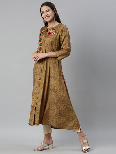 Neeru'S Brown Color Santoon Fabric Kurta