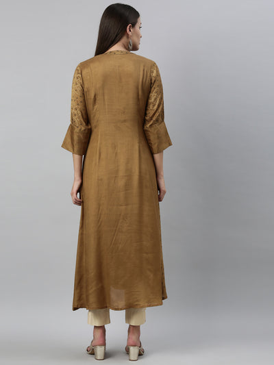 Neeru'S Brown Color Santoon Fabric Kurta