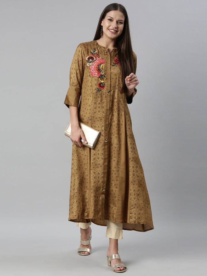Neerus Brown Color Santoon Fabric Kurta