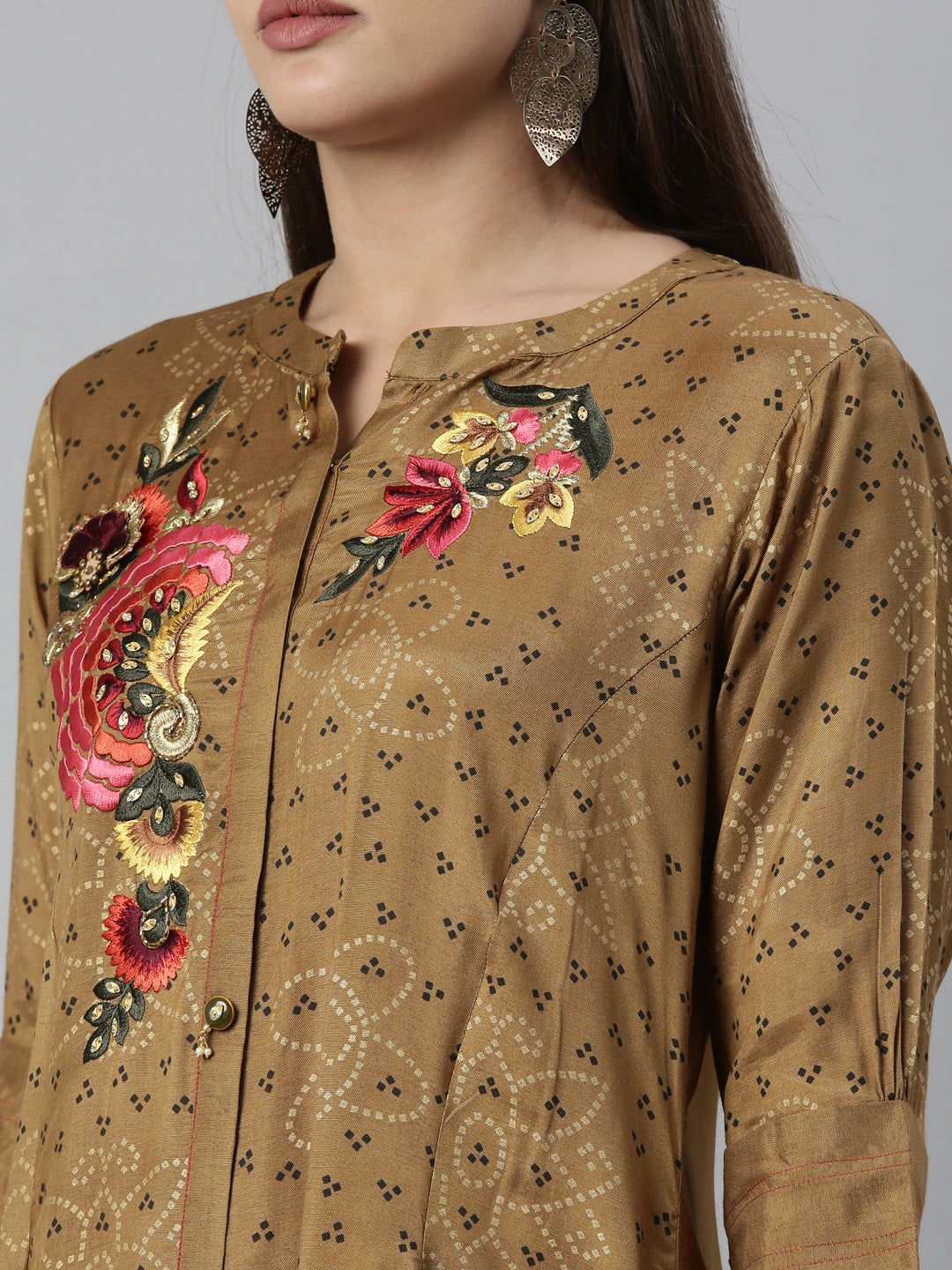 Neerus Brown Color Santoon Fabric Kurta