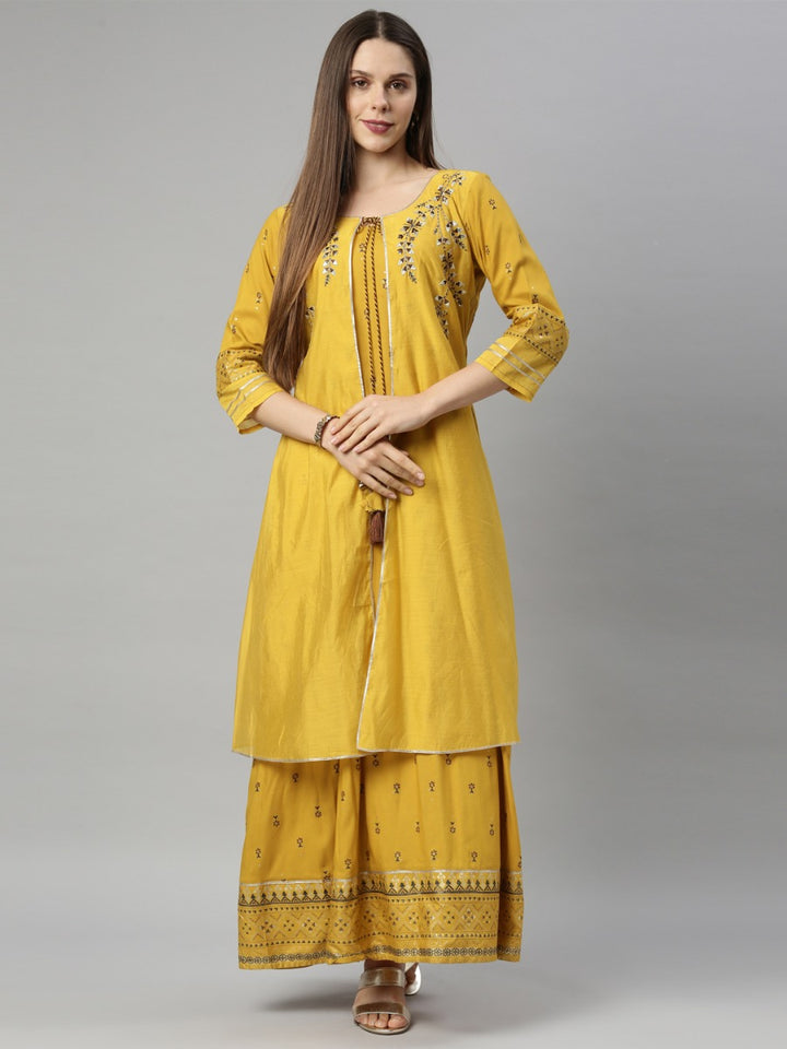 Neerus Mustard Color Chanderi Fabric Tunic