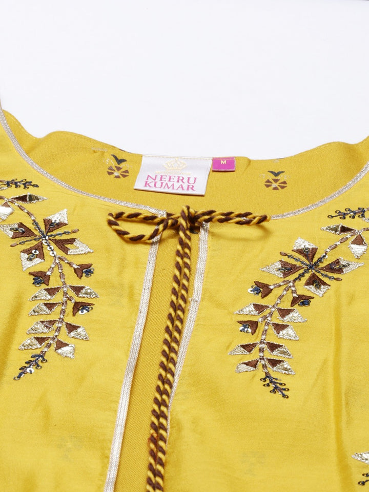 Neerus Mustard Color Chanderi Fabric Tunic