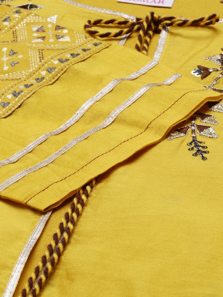 Neerus Mustard Color Chanderi Fabric Tunic