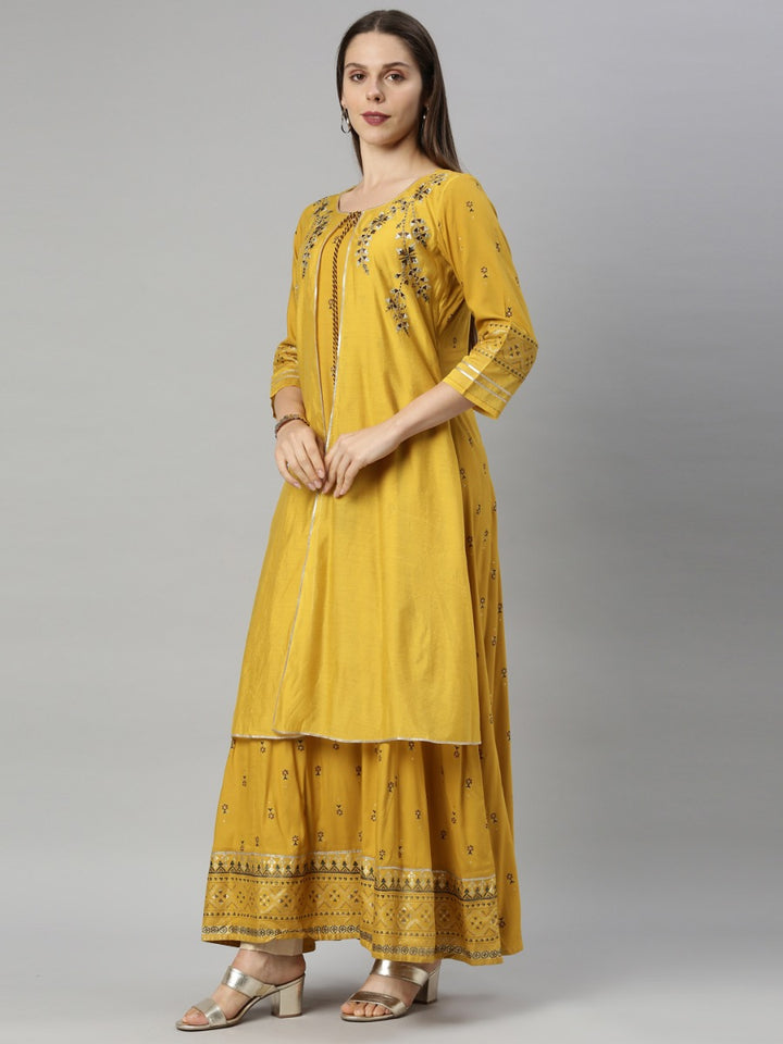 Neerus Mustard Color Chanderi Fabric Tunic