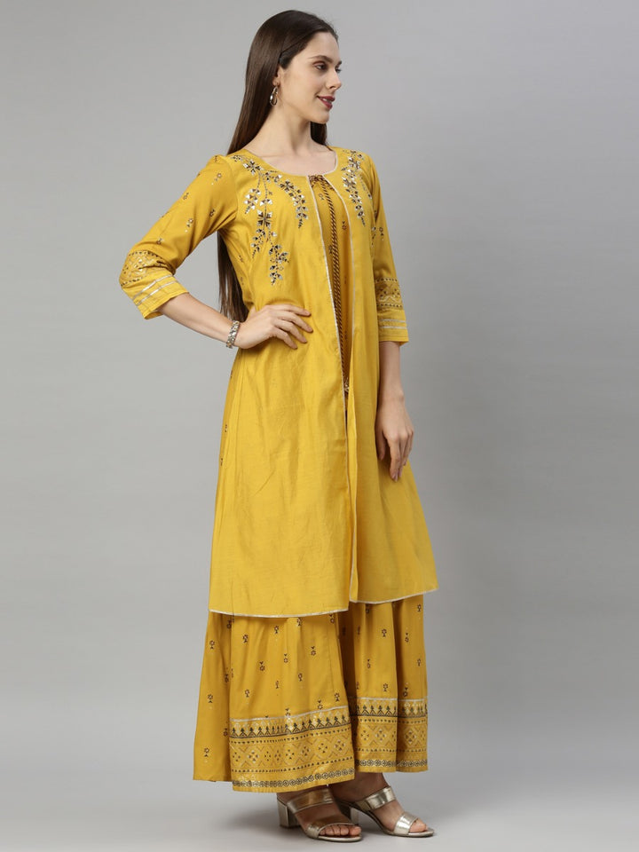 Neerus Mustard Color Chanderi Fabric Tunic