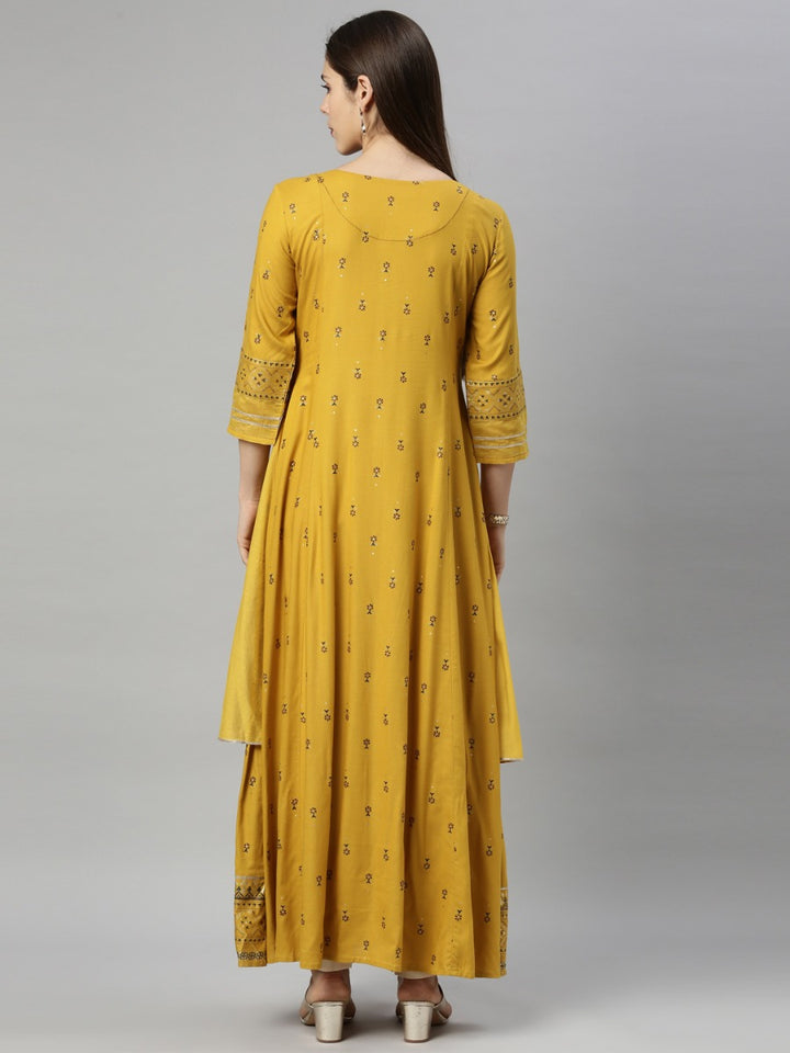 Neerus Mustard Color Chanderi Fabric Tunic
