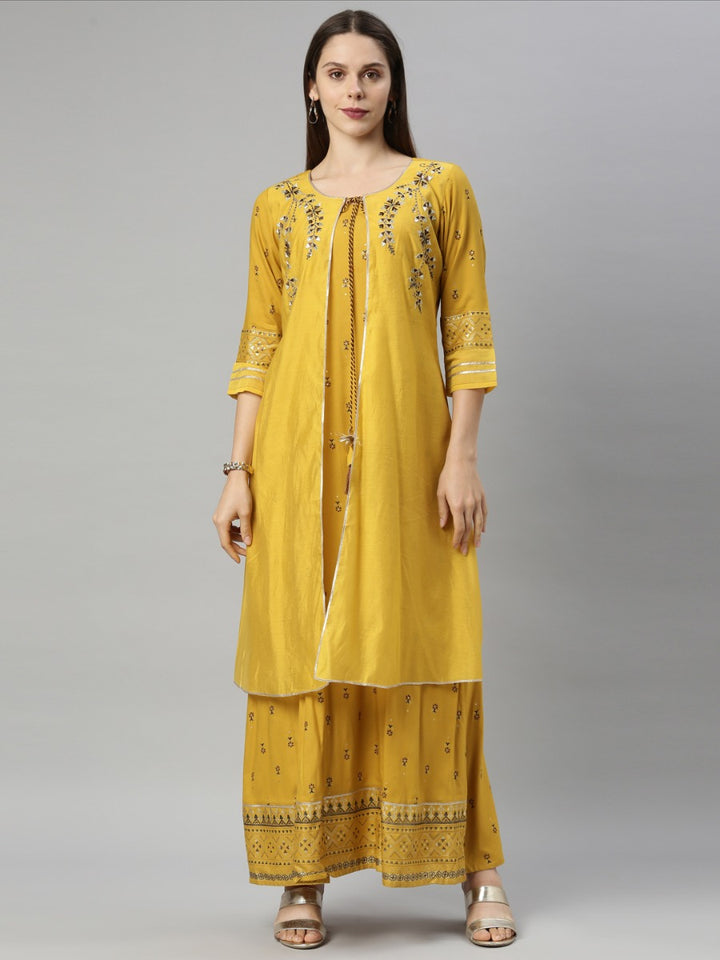 Neerus Mustard Color Chanderi Fabric Tunic