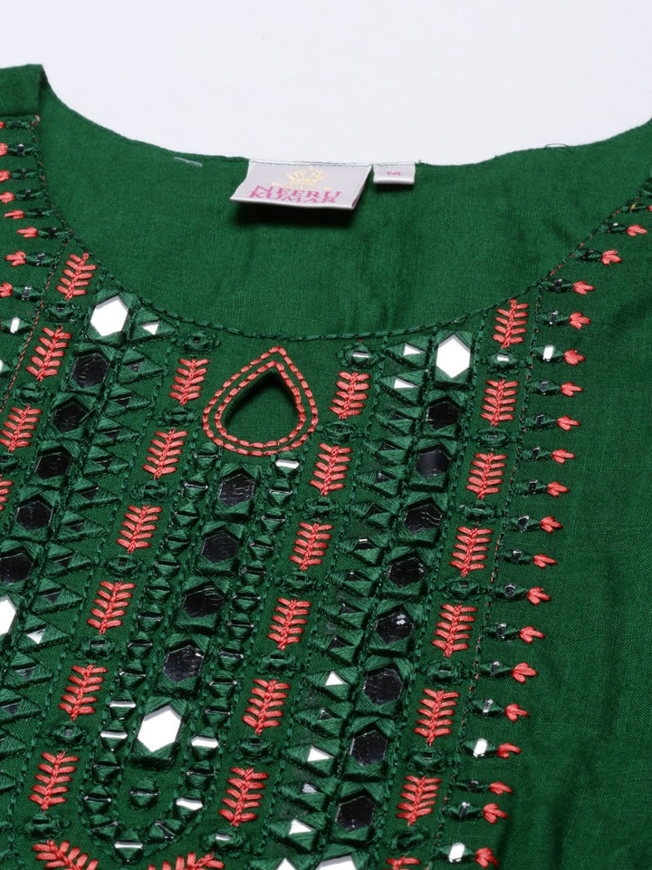 Neerus Bottle Green Color Slub Rayon Fabric Tunic