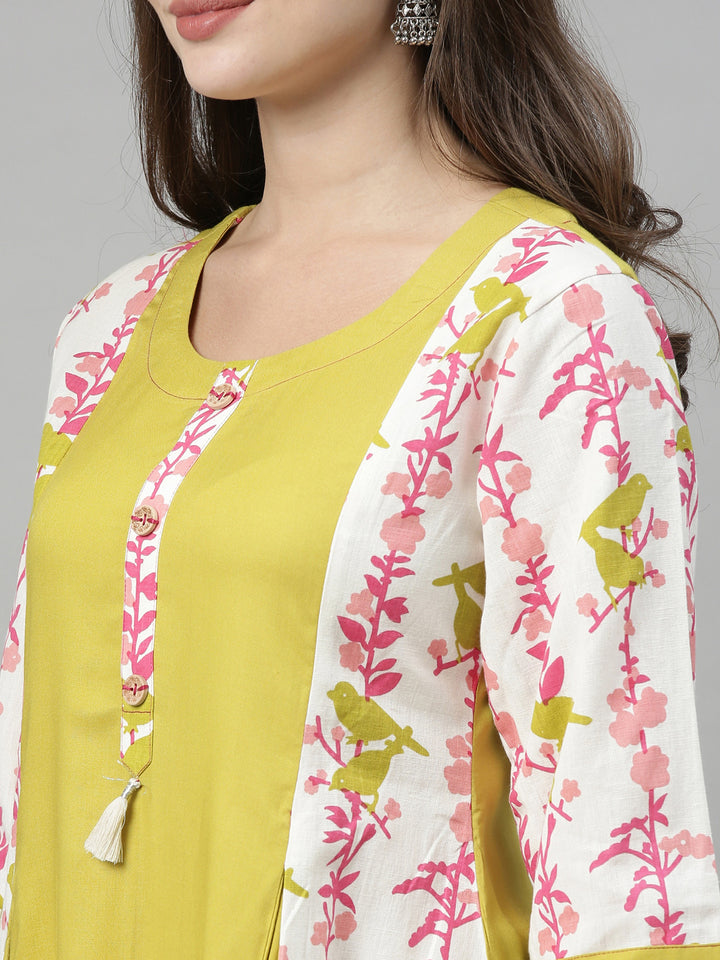Neerus Yellow Printed A Line Kurta