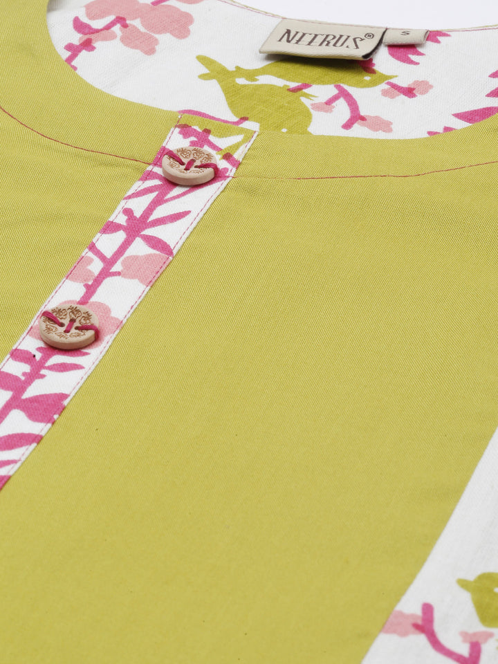 Neerus Yellow Printed A Line Kurta