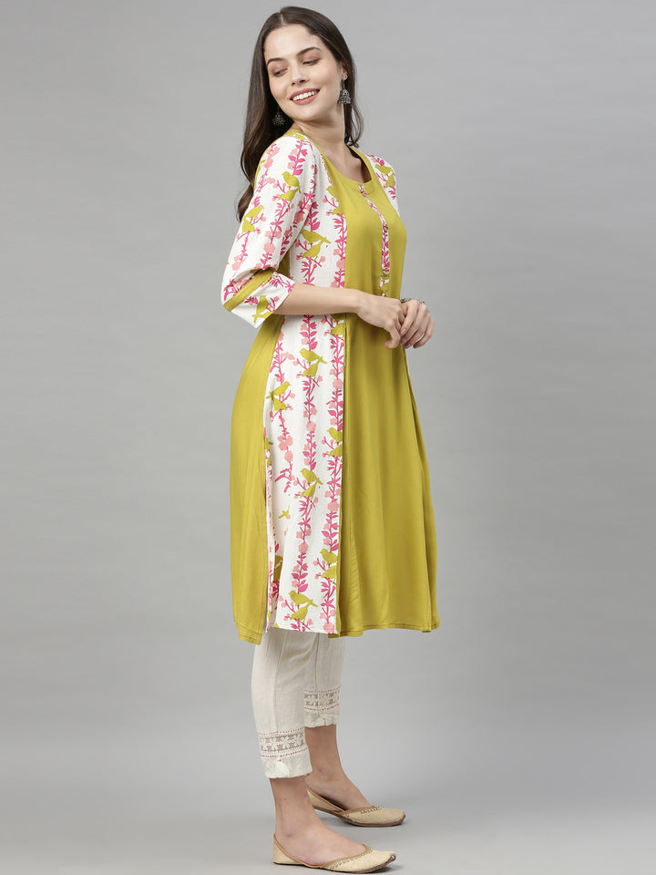 Neerus Yellow Printed A Line Kurta