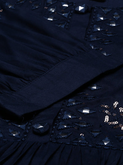 Neeru's Navy Blue Color Santoon Fabric Tunic