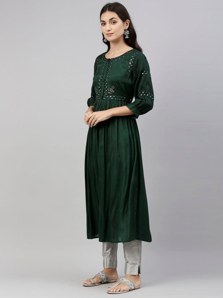 Neerus Green Color Santoon Fabric Tunic