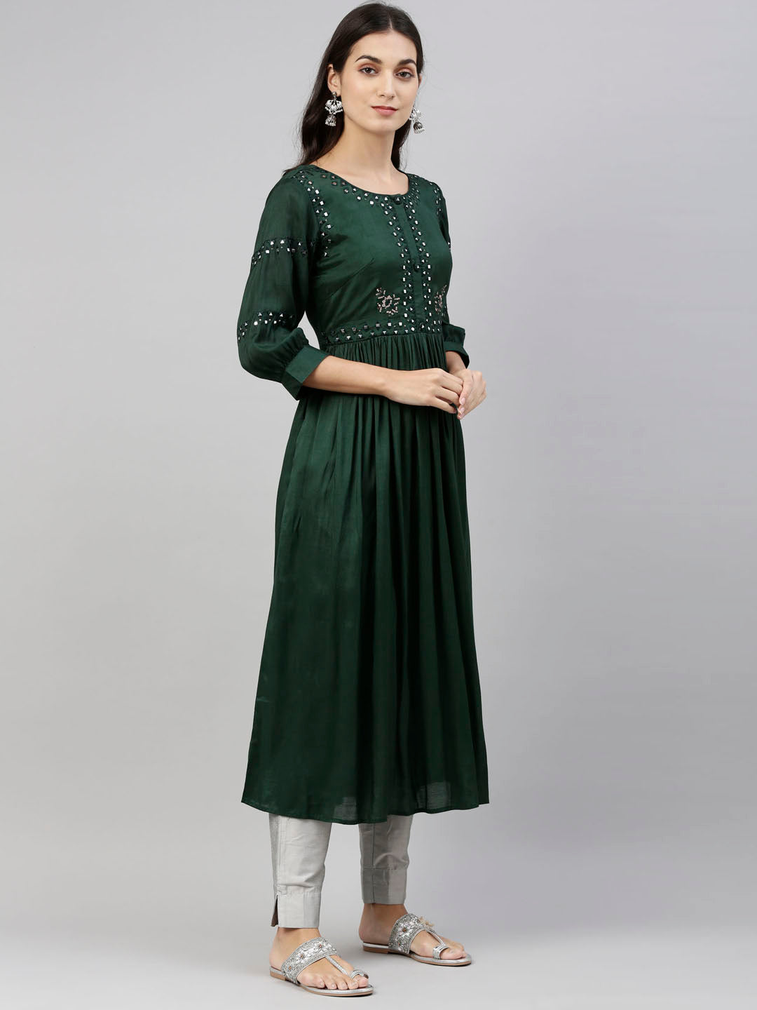 Neerus Green Color Santoon Fabric Tunic