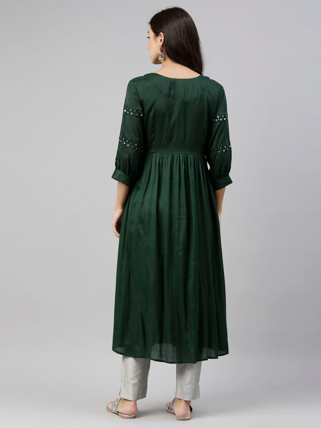 Neerus Green Color Santoon Fabric Tunic