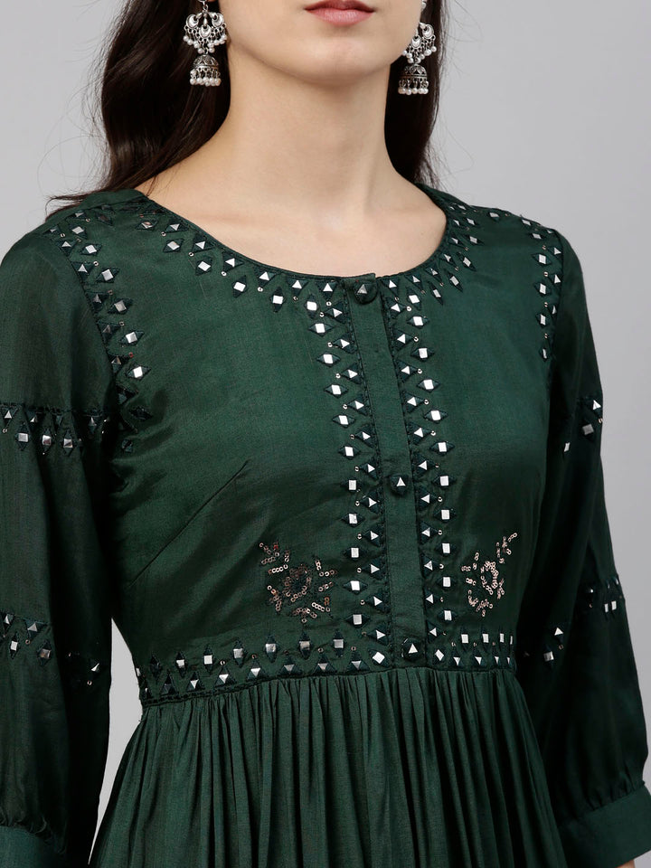Neerus Green Color Santoon Fabric Tunic