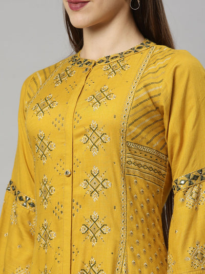 Neeru's Mustard Color Slub Rayon Fabric Tunic