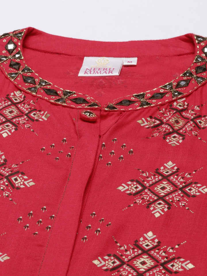 Neerus Rani Pink Color Slub Riyon Fabric Tunic