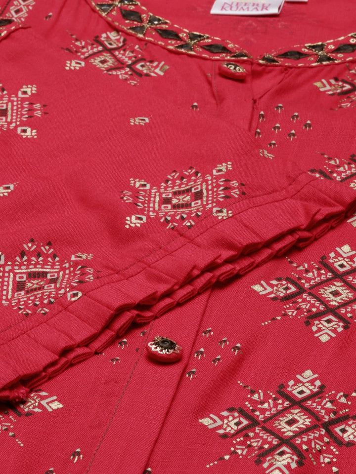 Neerus Rani Pink Color Slub Riyon Fabric Tunic