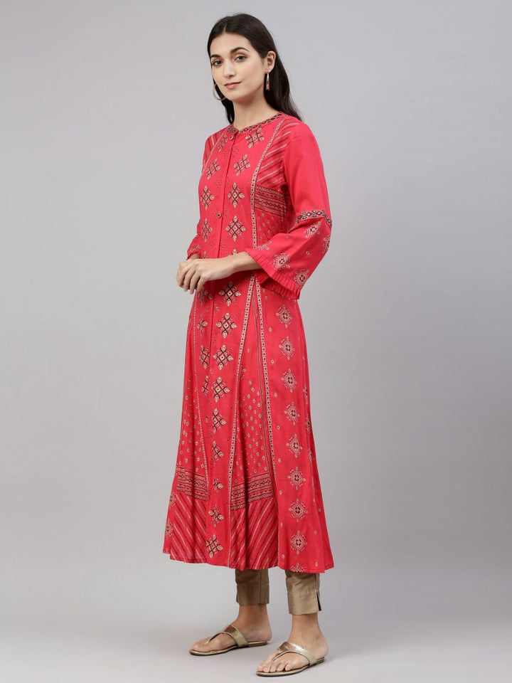 Neerus Rani Pink Color Slub Riyon Fabric Tunic