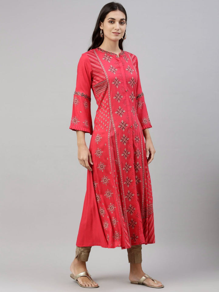 Neerus Rani Pink Color Slub Riyon Fabric Tunic